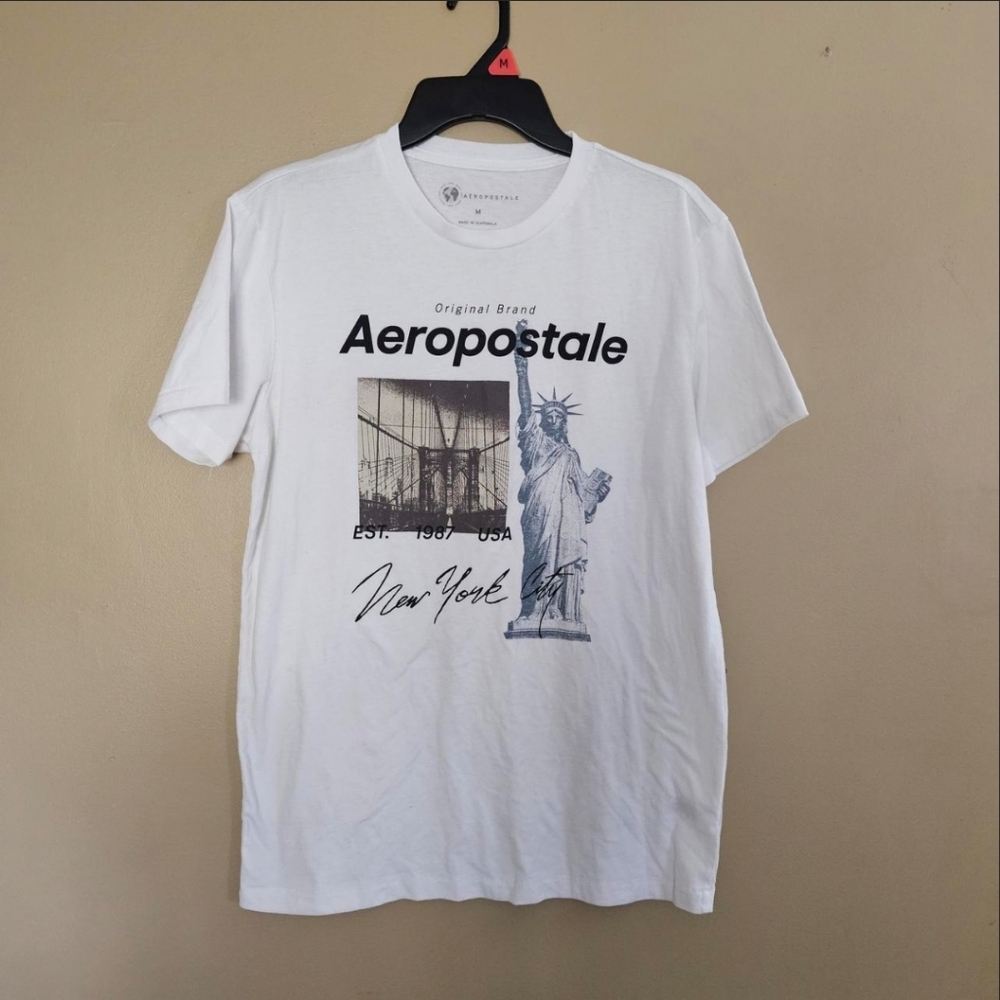 Aeropostale Men’s White T-Shirt Size Medium Short Sleeve Crewneck Tee Excell